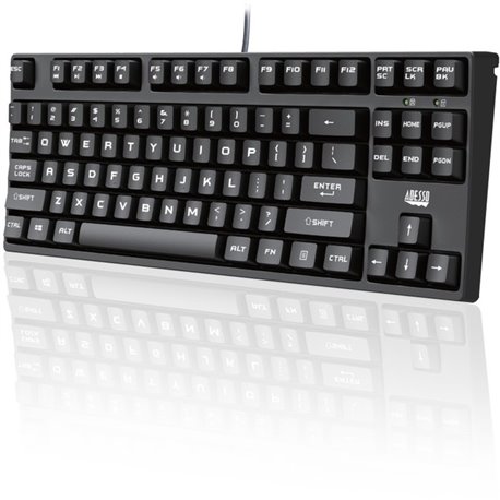 Adesso Compact Mechanical Gaming Keyboard - Cable Connectivity - USB Interface - 87 Key Volume Down, Volume Up, Play/Pause, Stop