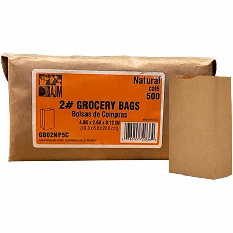 AJM Kraft Grocery Bags - 4.30" Width x 2.40" Length - Brown - Kraft Paper - 500/Pack - Grocery, Food, Sandwich, Vegetables, Grai