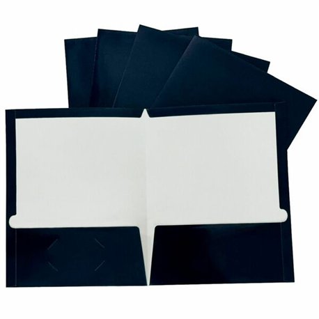 Business Source Letter Pocket Folder - 8 1/2" x 11" - 100 Sheet Capacity - 2 Internal Pocket(s) - Card Paper - Navy - 25 / Box