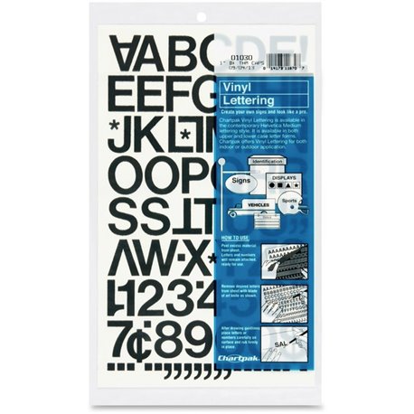 Chartpak Vinyl Helvetica Style Letters/Numbers - 12 x Numbers, 76 x Capital Letters Shape - Self-adhesive - Helvetica Style - Ea