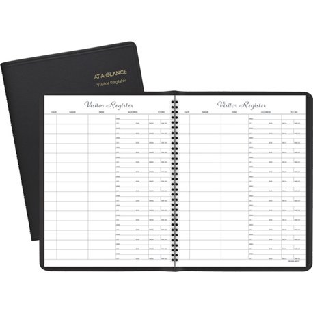 At-A-Glance Visitor's Register Book - 60 Sheet(s) - Wire Bound - 8.50" x 11" Sheet Size - Black - White Sheet(s) - Black Cover -