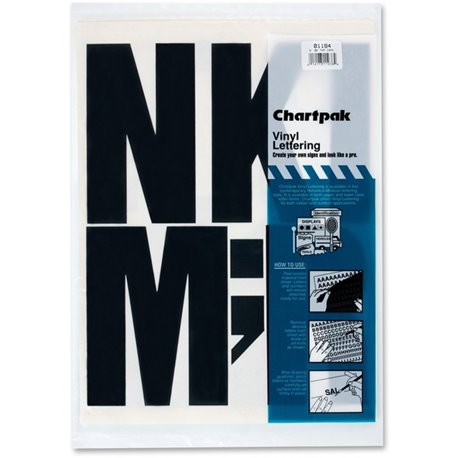 Chartpak Capital Letters - 38 x Capital Letters Shape - Self-adhesive - Helvetica Style - 6" Height x 15" Length - Black - Vinyl