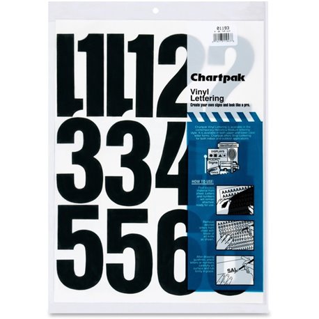 Chartpak Permanent Adhesive Vinyl Numbers - 23 x Numbers Shape - Self-adhesive - Helvetica Style - Easy to Use - 4" Height - Bla