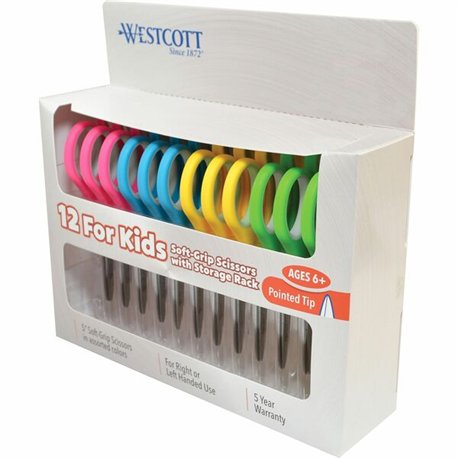 Westcott Teachers 5" Kids Soft Handle Pointed Scissors - 5" Overall Length - Straight-left/right - Stainless Steel - Pointed Tip