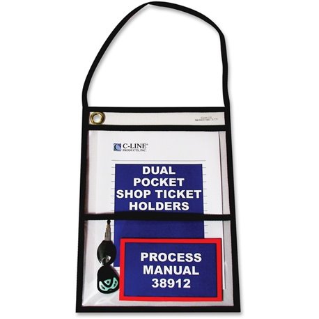 C-Line Two Pocket Shop Ticket Holders with Hanging Straps, Stitched - Both Sides Clear, 9 x 12, 15/BX, 38912