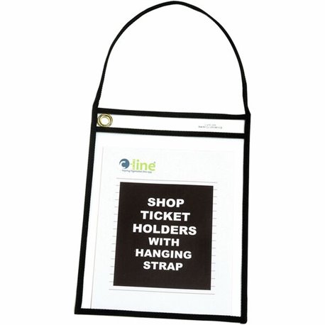 C-Line Shop Ticket Holders With Hanging Straps, Stitched - Black, Both Sides Clear, 9 X 12, 15/BX, 41922