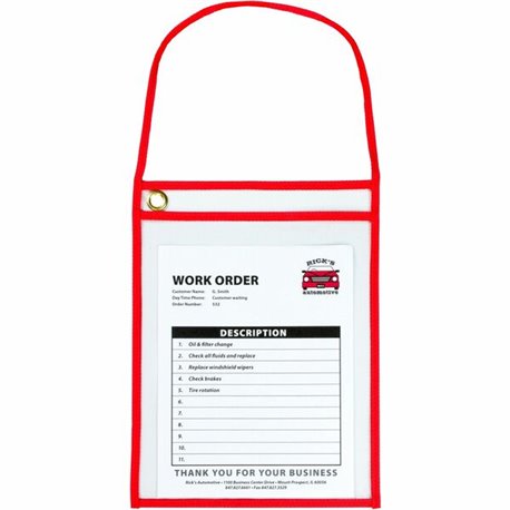 C-Line Hanging Strap Shop Ticket Holder - Support 9" x 12" Media - 15 / Box - Red, Clear