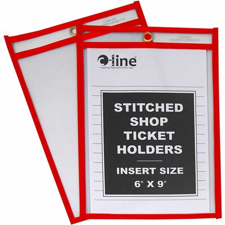 C-Line Hanging Strap Shop Ticket Holder - Support 6" x 9" Media - 25 / Box - Red, Clear