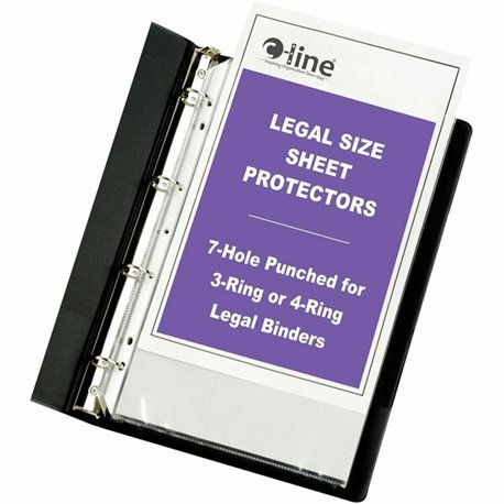 C-Line Heavyweight Poly Sheet Protectors - Legal Size, 7-Hole Punched for 3-Ring or 4-Ring Binders, Clear, Top Loading, 14 x 8-1