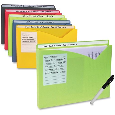 C-Line Write-On Poly File Jackets - Assorted Colors, 11 X 8-1/2, 10/PK, 63160