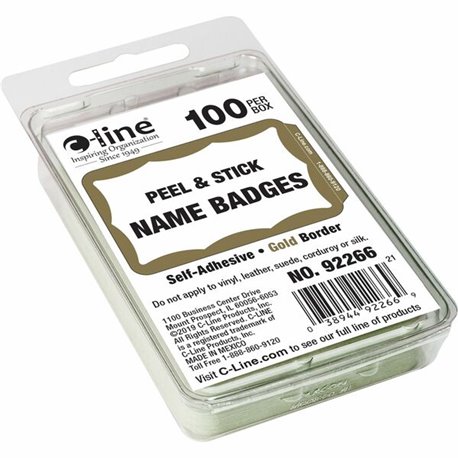 C-Line Self-Adhesive Name Tags - Gold Border, Peel & Stick, 3-1/2 x 2-1/4, 100/BX, 92266