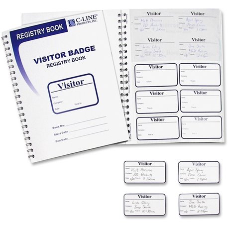 C-Line Visitor Badges with Registry Log - 3-5/8 x 1-7/8 Badge Size, 150 Badges and Log Book/BX, 97030