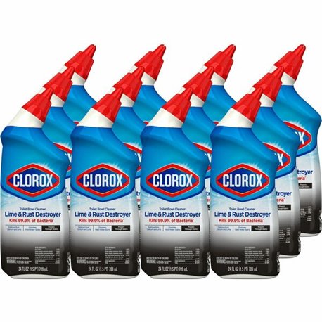 Clorox Toilet Bowl Cleaner Lime & Rust Destroyer - For Toilet Bowl - 24 fl oz (0.8 quart)Bottle - 12 / Carton - Deodorize, Bleac