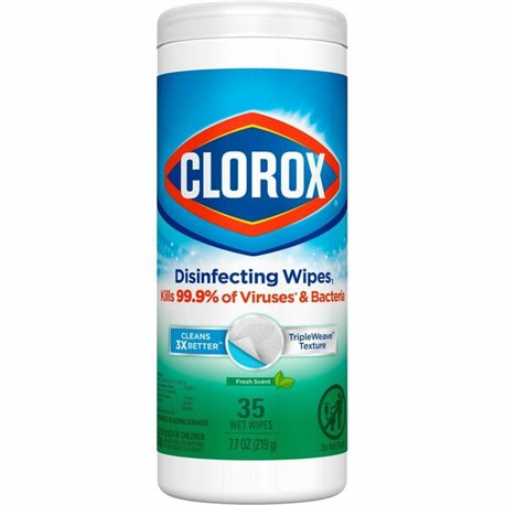 Clorox Disinfecting Cleaning Wipes - Ready-To-Use - Fresh Scent - 35 / Canister - 1 Each - Disposable, Bleach-free - Green