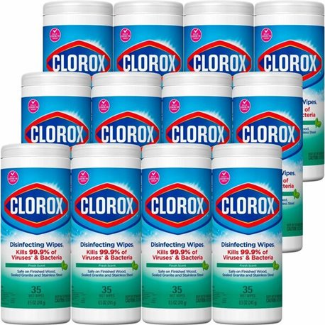 Clorox Disinfecting Cleaning Wipes - For Hard Surface, Glass, Mirror - Ready-To-Use - Fresh Scent - 35 / Canister - 12 / Carton 