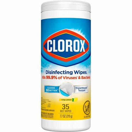 Clorox Disinfecting Cleaning Wipes - Ready-To-Use - Crisp Lemon Scent - 35 / Canister - 1 Each - Disposable, Bleach-free - Yello