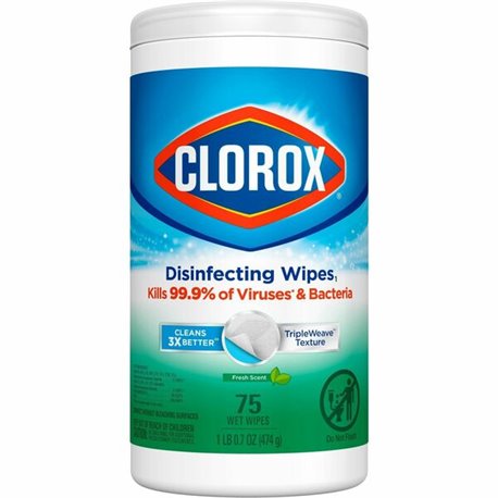 Clorox Disinfecting Wipes, Bleach-Free Cleaning Wipes - For Multipurpose - Fresh Scent - 75 / Canister - 6 / Carton - Pre-moiste