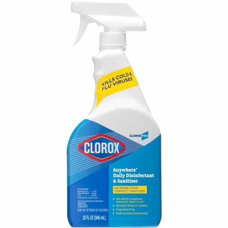 CloroxPro Anywhere Daily Disinfectant and Sanitizer - For Nonporous Surface - 32 fl oz (1 quart) - 1 Each - Residue-free - Clear