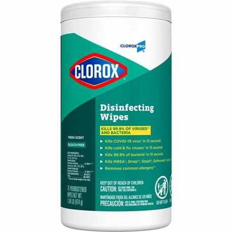 CloroxPro Disinfecting Wipes - Ready-To-Use - Fresh Scent - 75 / Canister - 240 / Bundle - Easy Tear, Pre-moistened, Bleach-free