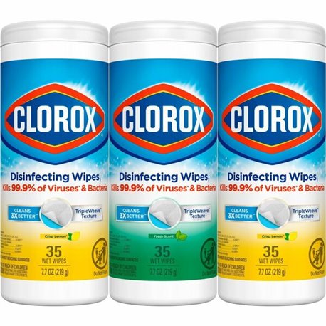 Clorox Disinfecting Cleaning Wipes Value Pack - For Multi Surface - Ready-To-Use - Fresh, Citrus Blend Scent - 35 / Canister - 3