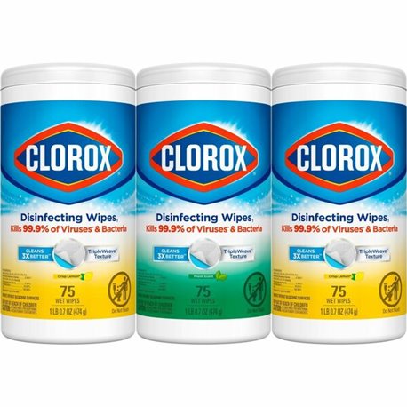 Clorox Disinfecting Bleach Free Cleaning Wipes Value Pack - Ready-To-Use - Fresh, Crisp Lemon Scent - 12" Length x 12" Width - 7