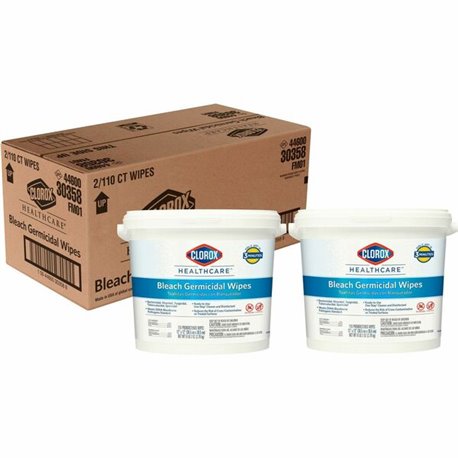 Clorox Healthcare Bleach Germicidal Wipes - Ready-To-Use - 12" Length x 12" Width - 110 / Canister - 2 / Carton - Anti-corrosive