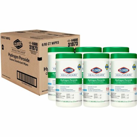 Clorox Healthcare Hydrogen Peroxide Cleaner Disinfectant Wipes - 95 / Canister - 6 / Carton - Pre-moistened, Disinfectant, Deodo