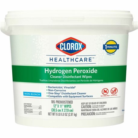 Clorox Healthcare Hydrogen Peroxide Cleaner Disinfectant Wipes - 185 / Bucket - 1 Each - Pre-moistened, Disinfectant, Deodorize,