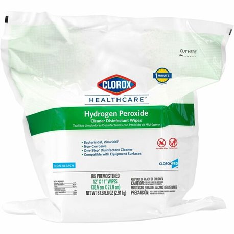 Clorox Healthcare Hydrogen Peroxide Cleaner Disinfectant Wipes - 185 / Pack - 1 Each - Pre-moistened, Disinfectant, Deodorize, A