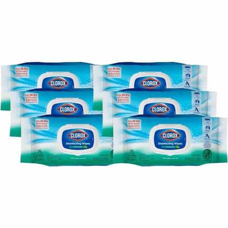 Clorox Disinfecting Cleaning Wipes Value Pack - Bleach-free - Fresh Scent - 75 / Flex Pack - 6 / Carton - Bleach-free, Antibacte