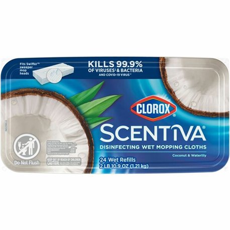 Clorox Scentiva Disinfecting Wet Mopping Cloth Refills - Coconut & Water Lily - 5.9" Width x 11.4" Length - 24 Per Pack - 1Each