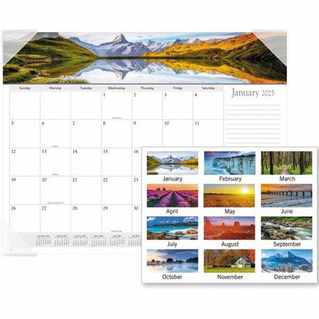 At-A-Glance Panoramic Landscape Desk Pad - Standard Size - Monthly - 12 Month - January 2025 - December 2025 - 1 Month Single Pa