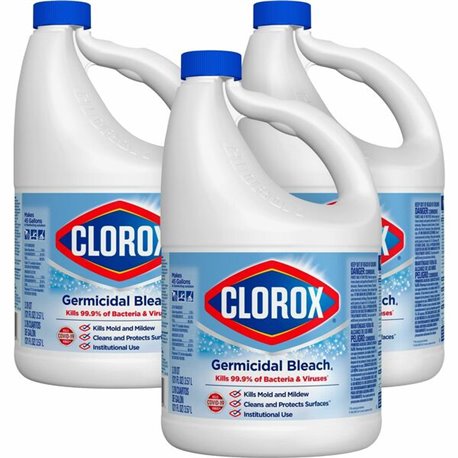 Clorox Germicidal Bleach - Concentrate - 121 fl oz (3.8 quart) - Regular Scent - 3 / Carton - Disinfectant - White