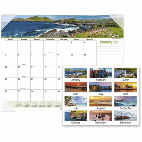 At-A-Glance Panoramic Seascape Desk Pad - Standard Size - Monthly - 12 Month - January 2025 - December 2025 - 1 Month Single Pag