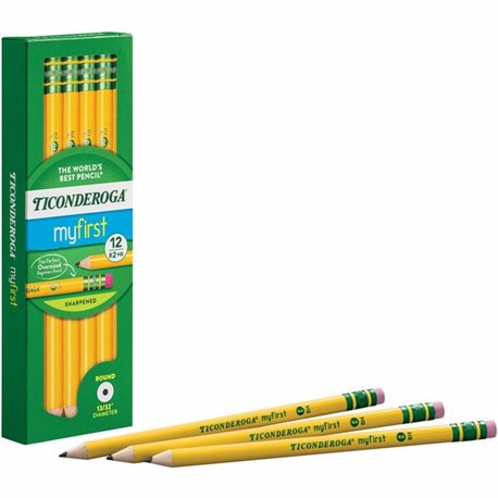 Ticonderoga My First Pre-Sharpened No. 2 Pencils with Erasers - 2 Lead - Yellow Barrel - 1 Dozen