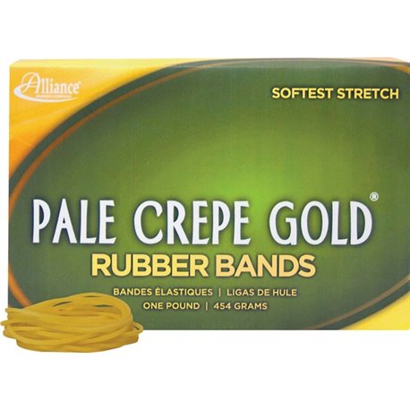 Alliance Rubber 20165 Pale Crepe Gold Rubber Bands - Size 16 - Approx. 2675 Bands - 2 1/2" x 1/16" - Golden Crepe - 1 lb Box