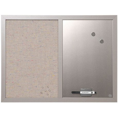 MasterVision MV Fabric/Dry-erase Bulletin Board - 18" Height x 24" Width - Gray Fabric, White Surface - Lightweight, Mounting Sy