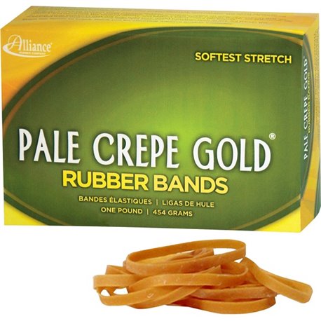 Alliance Rubber 20185 Pale Crepe Gold Rubber Bands - Size 18 - Approx. 2205 Bands - 3" x 1/16" - Golden Crepe - 1 lb Box