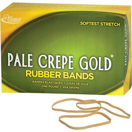 Alliance Rubber 20335 Pale Crepe Gold Rubber Bands - Size 33 - Approx. 970 Bands - 3 1/2" x 1/8" - Golden Crepe - 1 lb Box