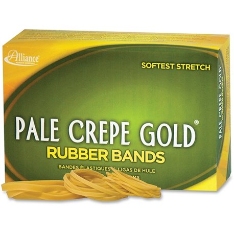 Alliance Rubber 20545 Pale Crepe Gold Rubber Bands - Size 54 - Assorted Sizes - Golden Crepe - 1 lb Box