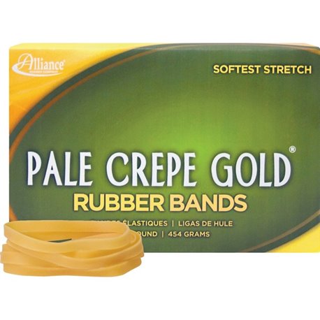 Alliance Rubber 20645 Pale Crepe Gold Rubber Bands - Size 64 - 1 lb Box - Approx. 490 Bands - 3 1/2" x 1/4" - Golden Crepe