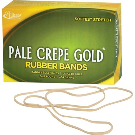 Alliance Rubber 21405 Pale Crepe Gold Rubber Bands - Size 117B - Approx. 300 Bands - 7" x 1/8" - Golden Crepe - 1 lb Box