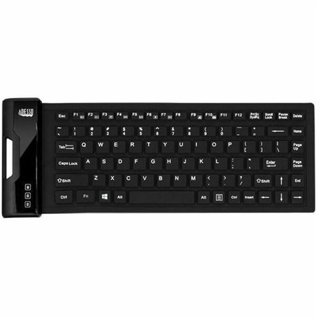 Adesso Antimicrobial Waterproof Flex Keyboard (Mini Size) - Cable Connectivity - USB Interface - 87 Key Media Player, Internet, 
