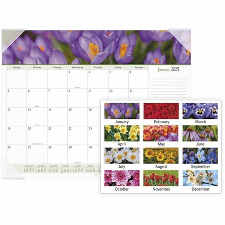 At-A-Glance Panoramic Floral Desk Pad - Standard Size - Monthly - 12 Month - January 2025 - December 2025 - 1 Month Single Page 