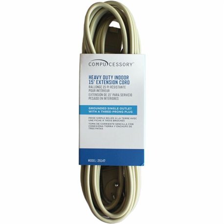 Compucessory Heavy Duty Indoor Extension Cord - 14 Gauge - 125 V AC / 15 A - Beige - 15 ft Cord Length - 1