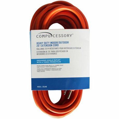 Compucessory Heavy-duty Indoor/Outdoor Extension Cord - 16 Gauge - 125 V AC / 13 A - Orange - 25 ft Cord Length - 1