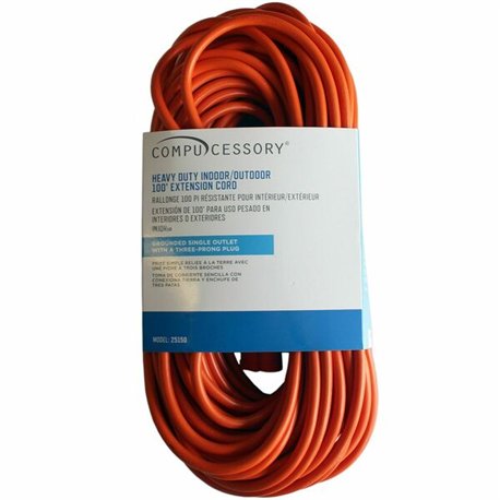 Compucessory Heavy-duty Indoor/Outdoor Extension Cord - 16 Gauge - 125 V AC / 13 A - Orange - 100 ft Cord Length - 1