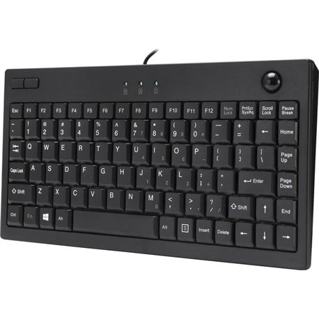 Adesso AKB-310UB Mini Trackball Keyboard - USB - 87 Keys - Black