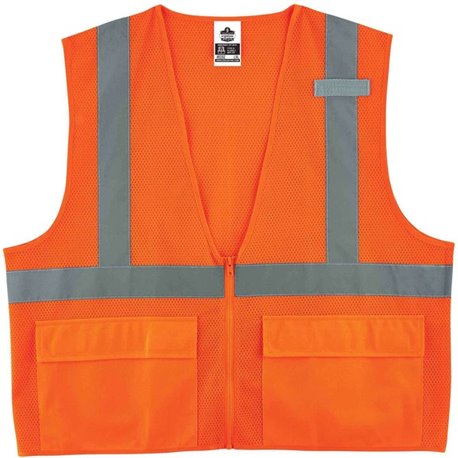 GloWear 8220Z Type R Class 2 Standard Mesh Vest - 4-Xtra Large/5-Xtra Large Size - Zipper Closure - Mesh Fabric, Polyester Mesh 