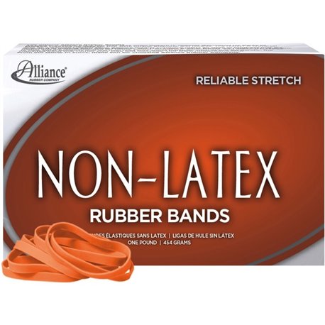 Alliance Rubber 37646 Non-Latex Rubber Bands - Size 64 - 1 lb. box contains approx. 380 bands - 3 1/2" x 1/4" - Orange